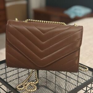 Brown Quilted Chain Shoulder Bag